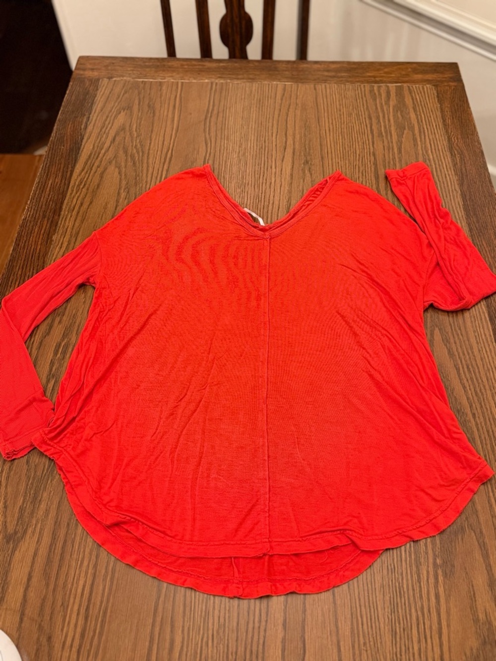 Free People Red V-Neck Long Sleeve Top